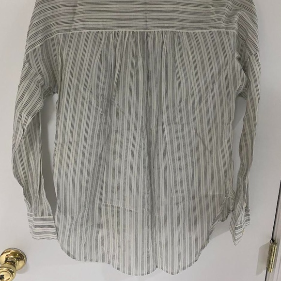 Madewell Collarless Sheer Stripe Button-down Silk Hi-Lo Shirt - Picture 4 of 5